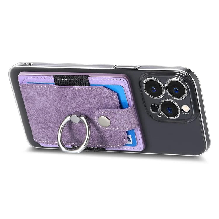 KB-43 Retro Card Holder Adhesive Pouch Finger Grip Kickstand Card Bag Sleeve