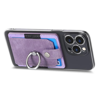 KB-43 Retro Card Holder Adhesive Pouch Finger Grip Kickstand Card Bag Sleeve