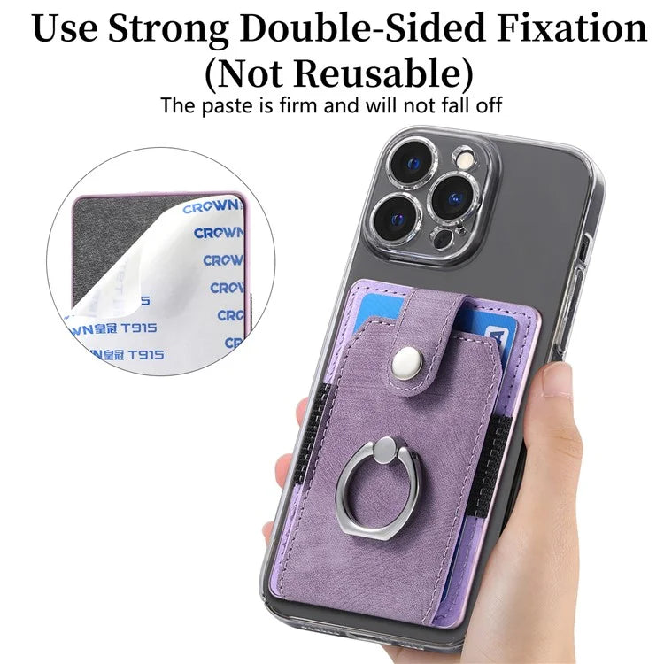 KB-43 Retro Card Holder Adhesive Pouch Finger Grip Kickstand Card Bag Sleeve