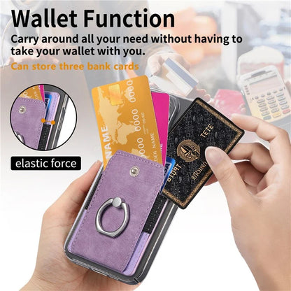 KB-43 Retro Card Holder Adhesive Pouch Finger Grip Kickstand Card Bag Sleeve