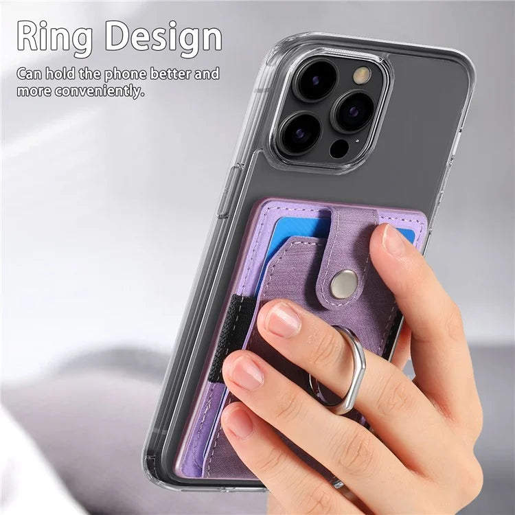 KB-43 Retro Card Holder Adhesive Pouch Finger Grip Kickstand Card Bag Sleeve