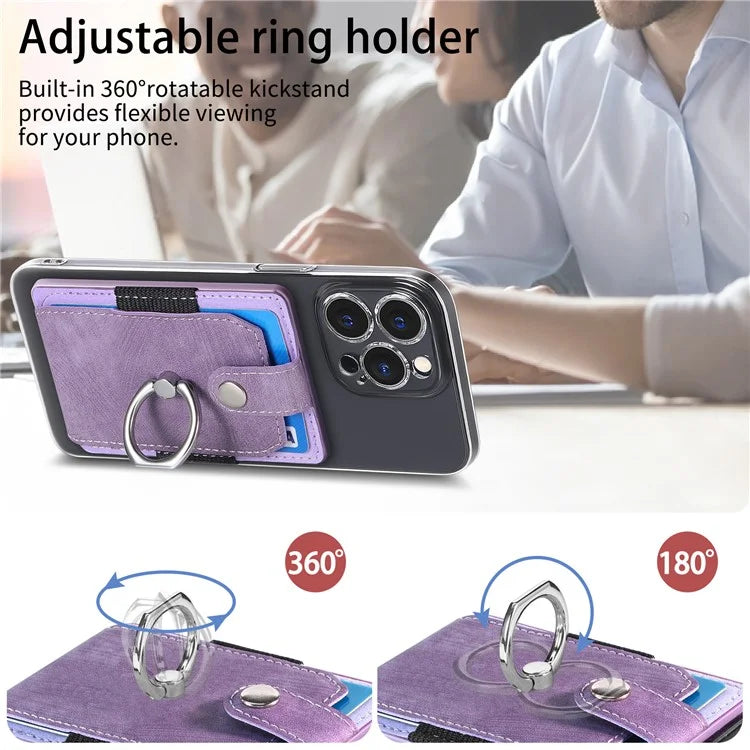 KB-43 Retro Card Holder Adhesive Pouch Finger Grip Kickstand Card Bag Sleeve