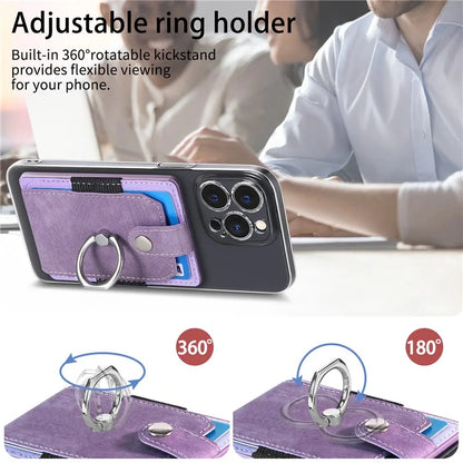 KB-43 Retro Card Holder Adhesive Pouch Finger Grip Kickstand Card Bag Sleeve