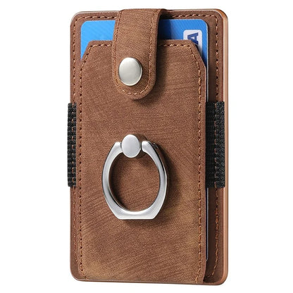 KB-43 Retro Card Holder Adhesive Pouch Finger Grip Kickstand Card Bag Sleeve