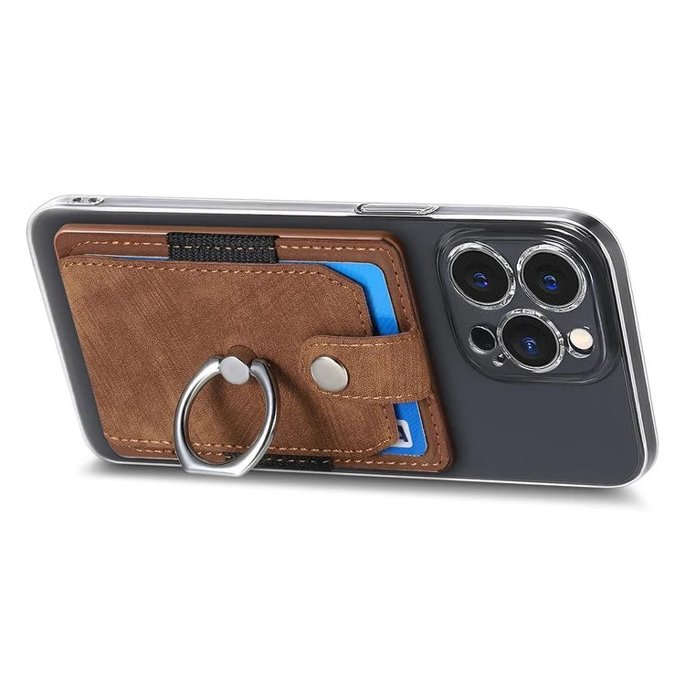 KB-43 Retro Card Holder Adhesive Pouch Finger Grip Kickstand Card Bag Sleeve