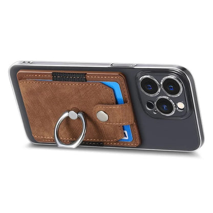 KB-43 Retro Card Holder Adhesive Pouch Finger Grip Kickstand Card Bag Sleeve