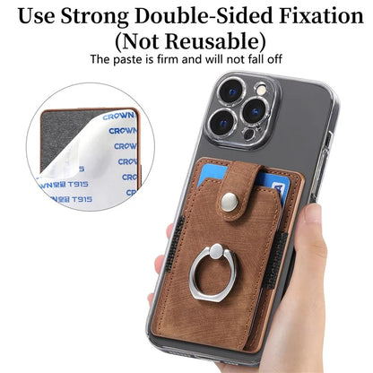 KB-43 Retro Card Holder Adhesive Pouch Finger Grip Kickstand Card Bag Sleeve