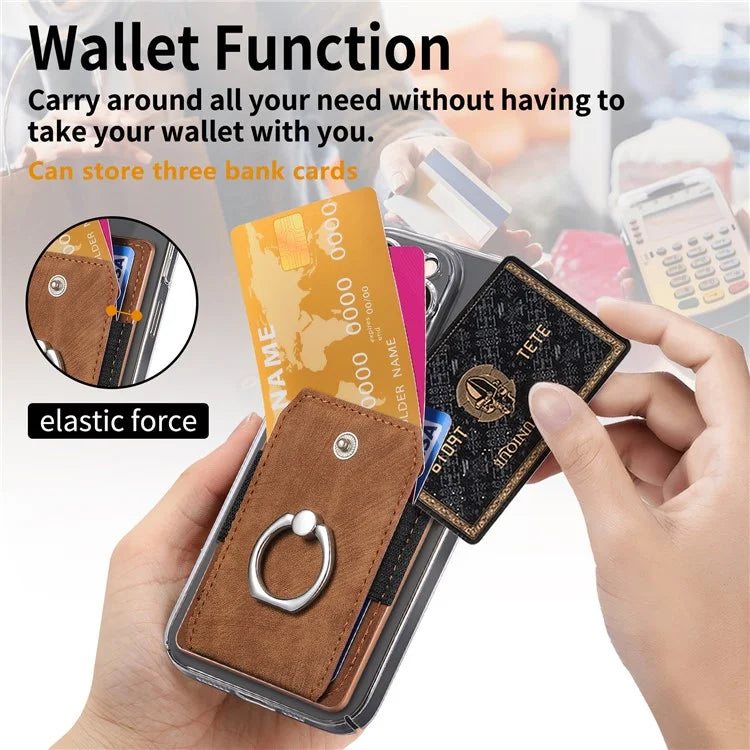 KB-43 Retro Card Holder Adhesive Pouch Finger Grip Kickstand Card Bag Sleeve