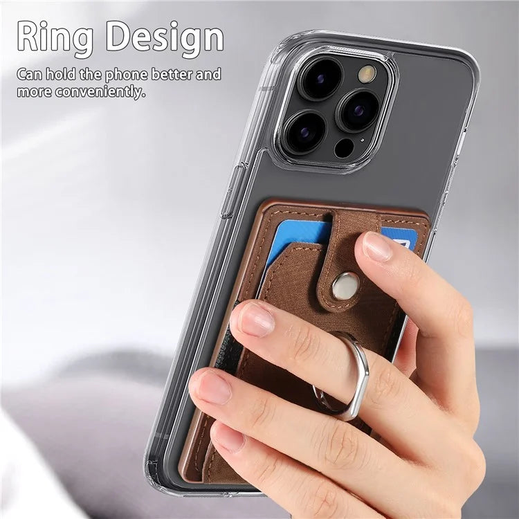 KB-43 Retro Card Holder Adhesive Pouch Finger Grip Kickstand Card Bag Sleeve