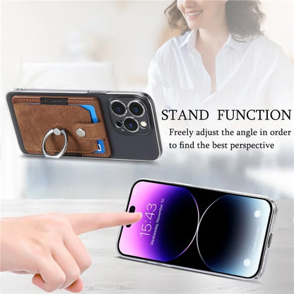 KB-43 Retro Card Holder Adhesive Pouch Finger Grip Kickstand Card Bag Sleeve