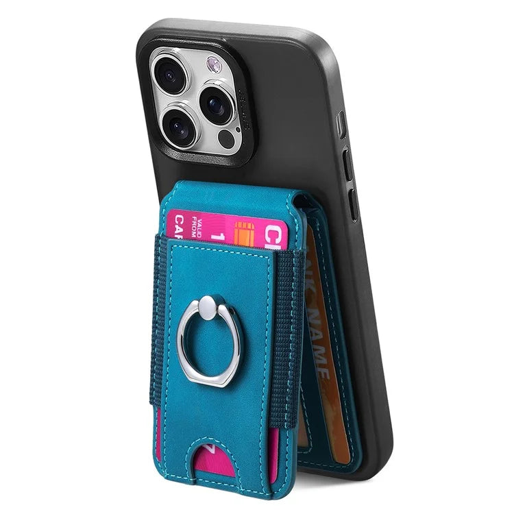 KB-61 Card Holder Adhesive Ring Kickstand Skin-Touch Leather Card Bag Sleeve Pouch
