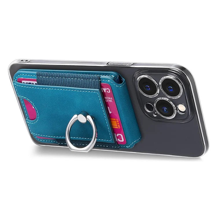 KB-61 Card Holder Adhesive Ring Kickstand Skin-Touch Leather Card Bag Sleeve Pouch