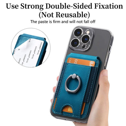 KB-61 Card Holder Adhesive Ring Kickstand Skin-Touch Leather Card Bag Sleeve Pouch