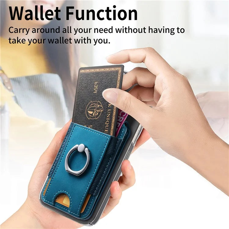 KB-61 Card Holder Adhesive Ring Kickstand Skin-Touch Leather Card Bag Sleeve Pouch