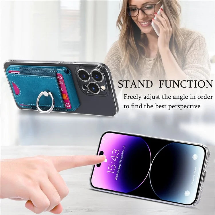 KB-61 Card Holder Adhesive Ring Kickstand Skin-Touch Leather Card Bag Sleeve Pouch