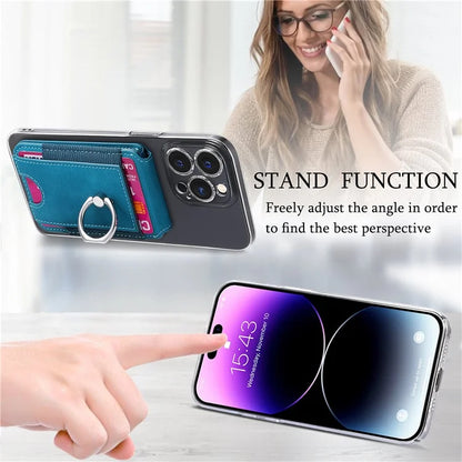 KB-61 Card Holder Adhesive Ring Kickstand Skin-Touch Leather Card Bag Sleeve Pouch