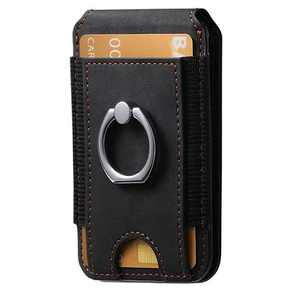 KB-61 Card Holder Adhesive Ring Kickstand Skin-Touch Leather Card Bag Sleeve Pouch
