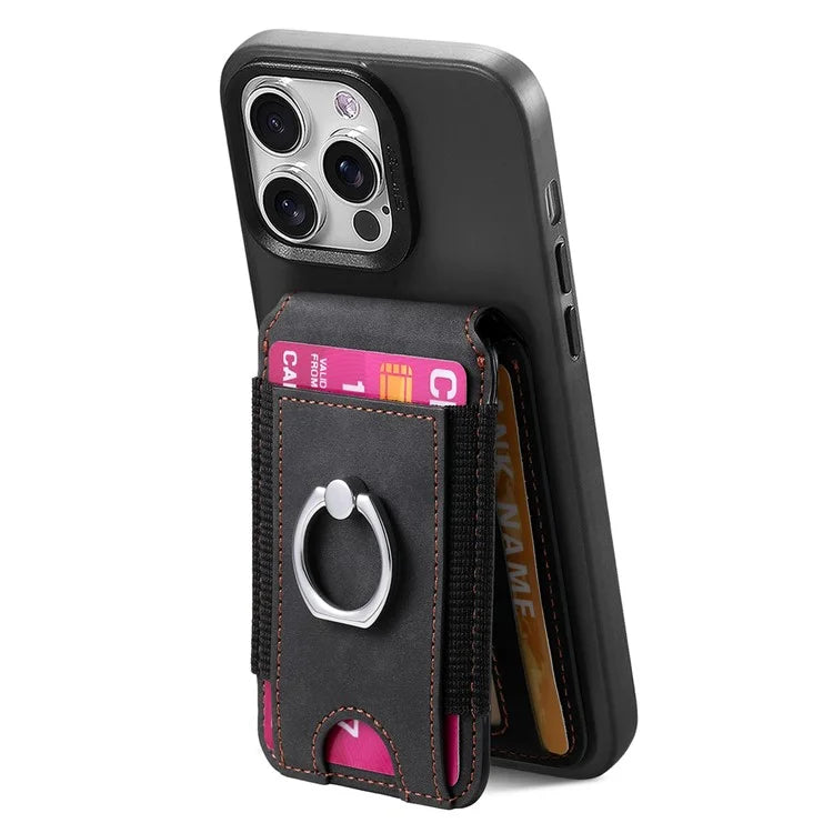 KB-61 Card Holder Adhesive Ring Kickstand Skin-Touch Leather Card Bag Sleeve Pouch