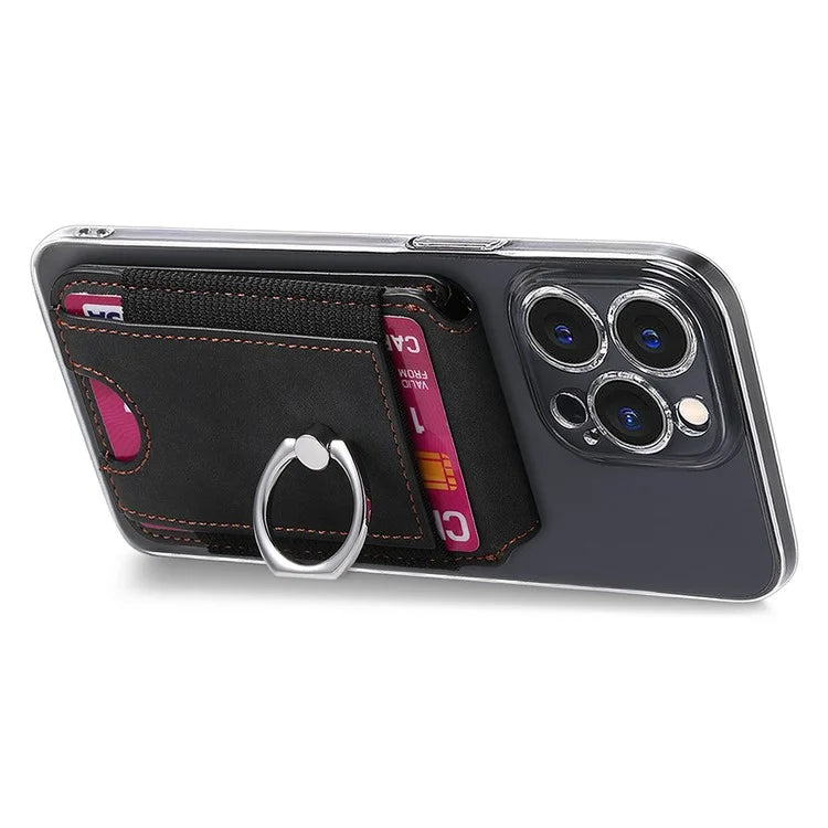 KB-61 Card Holder Adhesive Ring Kickstand Skin-Touch Leather Card Bag Sleeve Pouch