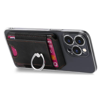 KB-61 Card Holder Adhesive Ring Kickstand Skin-Touch Leather Card Bag Sleeve Pouch