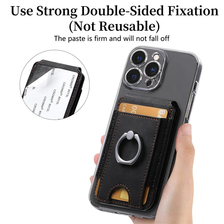 KB-61 Card Holder Adhesive Ring Kickstand Skin-Touch Leather Card Bag Sleeve Pouch