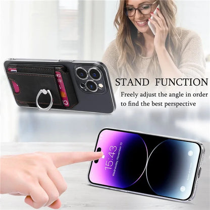 KB-61 Card Holder Adhesive Ring Kickstand Skin-Touch Leather Card Bag Sleeve Pouch