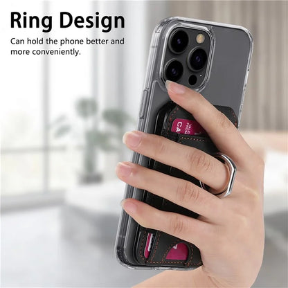 KB-61 Card Holder Adhesive Ring Kickstand Skin-Touch Leather Card Bag Sleeve Pouch