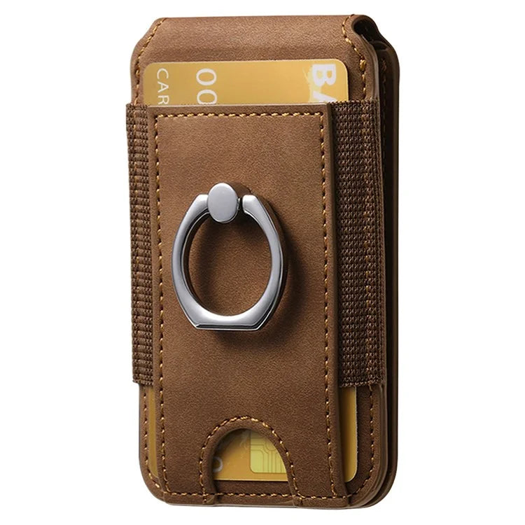 KB-61 Card Holder Adhesive Ring Kickstand Skin-Touch Leather Card Bag Sleeve Pouch