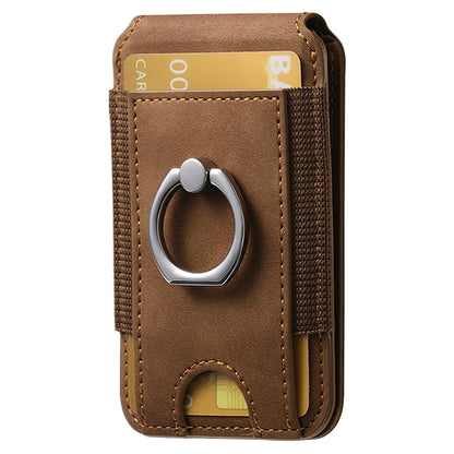 KB-61 Card Holder Adhesive Ring Kickstand Skin-Touch Leather Card Bag Sleeve Pouch