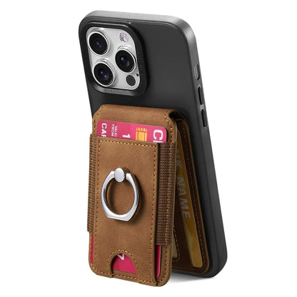 KB-61 Card Holder Adhesive Ring Kickstand Skin-Touch Leather Card Bag Sleeve Pouch