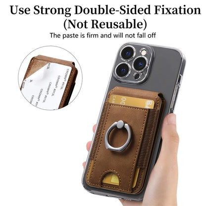 KB-61 Card Holder Adhesive Ring Kickstand Skin-Touch Leather Card Bag Sleeve Pouch