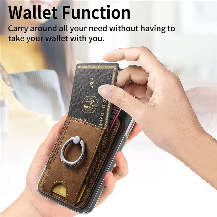 KB-61 Card Holder Adhesive Ring Kickstand Skin-Touch Leather Card Bag Sleeve Pouch
