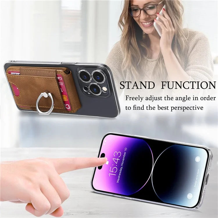 KB-61 Card Holder Adhesive Ring Kickstand Skin-Touch Leather Card Bag Sleeve Pouch