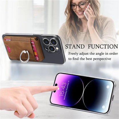KB-61 Card Holder Adhesive Ring Kickstand Skin-Touch Leather Card Bag Sleeve Pouch