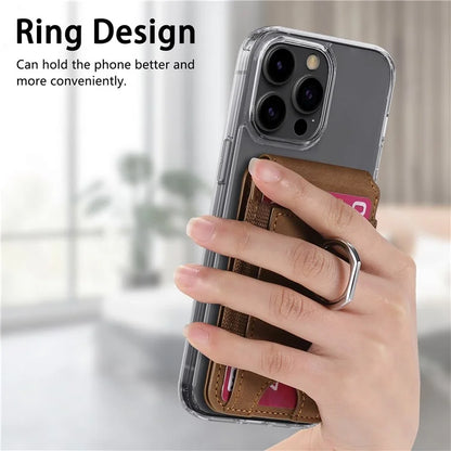 KB-61 Card Holder Adhesive Ring Kickstand Skin-Touch Leather Card Bag Sleeve Pouch