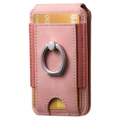KB-61 Card Holder Adhesive Ring Kickstand Skin-Touch Leather Card Bag Sleeve Pouch