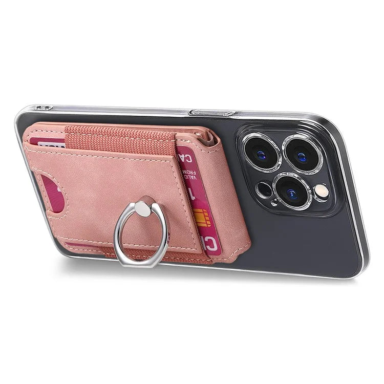 KB-61 Card Holder Adhesive Ring Kickstand Skin-Touch Leather Card Bag Sleeve Pouch