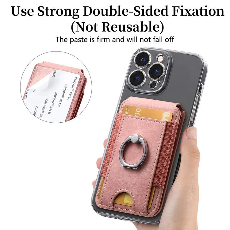 KB-61 Card Holder Adhesive Ring Kickstand Skin-Touch Leather Card Bag Sleeve Pouch
