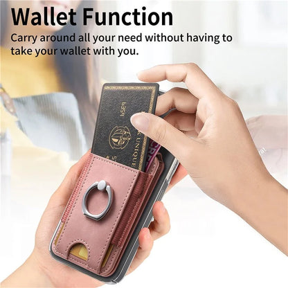 KB-61 Card Holder Adhesive Ring Kickstand Skin-Touch Leather Card Bag Sleeve Pouch