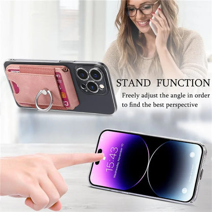 KB-61 Card Holder Adhesive Ring Kickstand Skin-Touch Leather Card Bag Sleeve Pouch