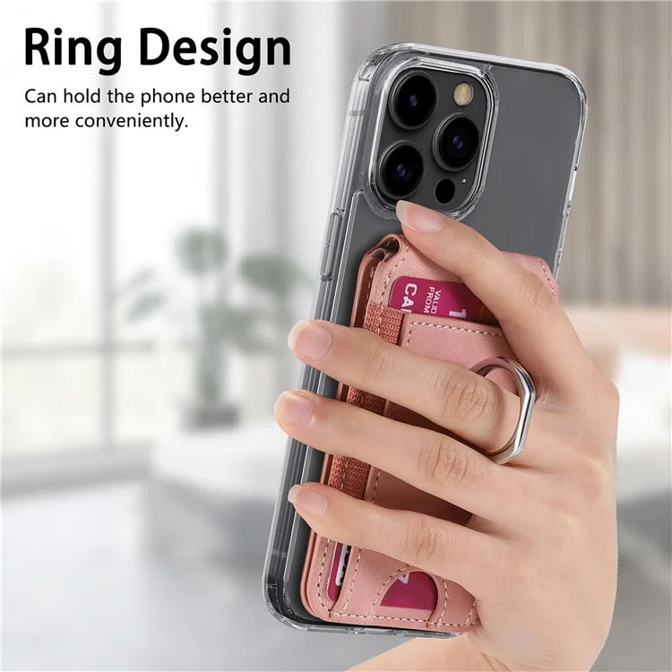 KB-61 Card Holder Adhesive Ring Kickstand Skin-Touch Leather Card Bag Sleeve Pouch