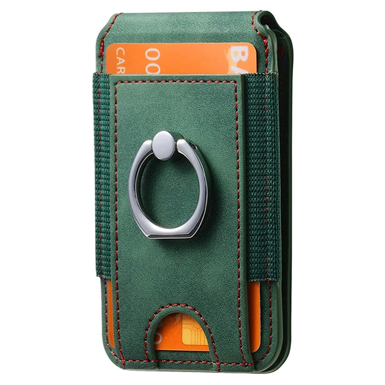 KB-61 Card Holder Adhesive Ring Kickstand Skin-Touch Leather Card Bag Sleeve Pouch