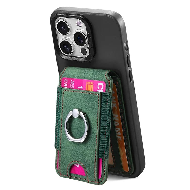 KB-61 Card Holder Adhesive Ring Kickstand Skin-Touch Leather Card Bag Sleeve Pouch