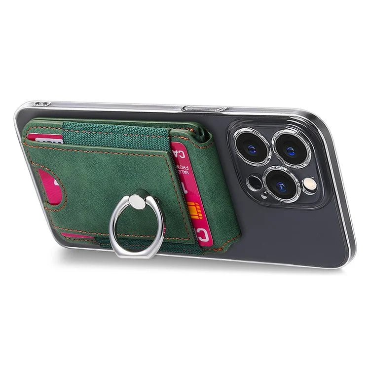 KB-61 Card Holder Adhesive Ring Kickstand Skin-Touch Leather Card Bag Sleeve Pouch