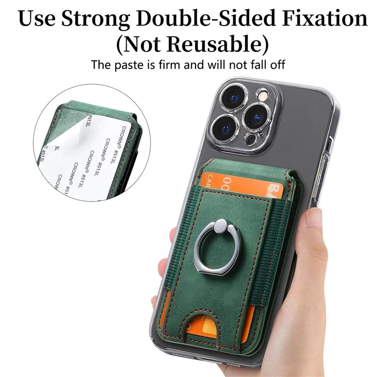 KB-61 Card Holder Adhesive Ring Kickstand Skin-Touch Leather Card Bag Sleeve Pouch