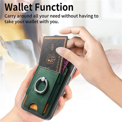 KB-61 Card Holder Adhesive Ring Kickstand Skin-Touch Leather Card Bag Sleeve Pouch