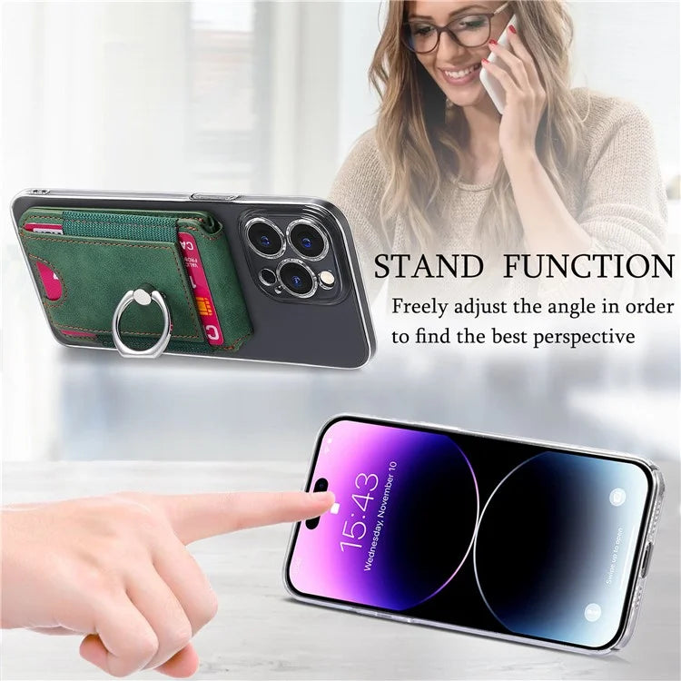 KB-61 Card Holder Adhesive Ring Kickstand Skin-Touch Leather Card Bag Sleeve Pouch