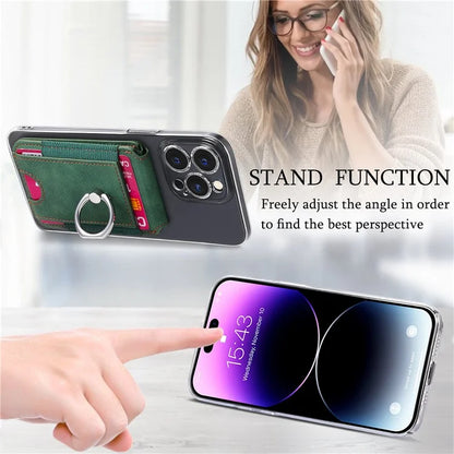 KB-61 Card Holder Adhesive Ring Kickstand Skin-Touch Leather Card Bag Sleeve Pouch