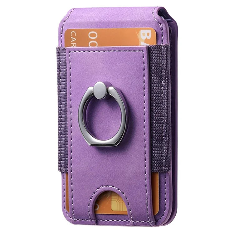 KB-61 Card Holder Adhesive Ring Kickstand Skin-Touch Leather Card Bag Sleeve Pouch
