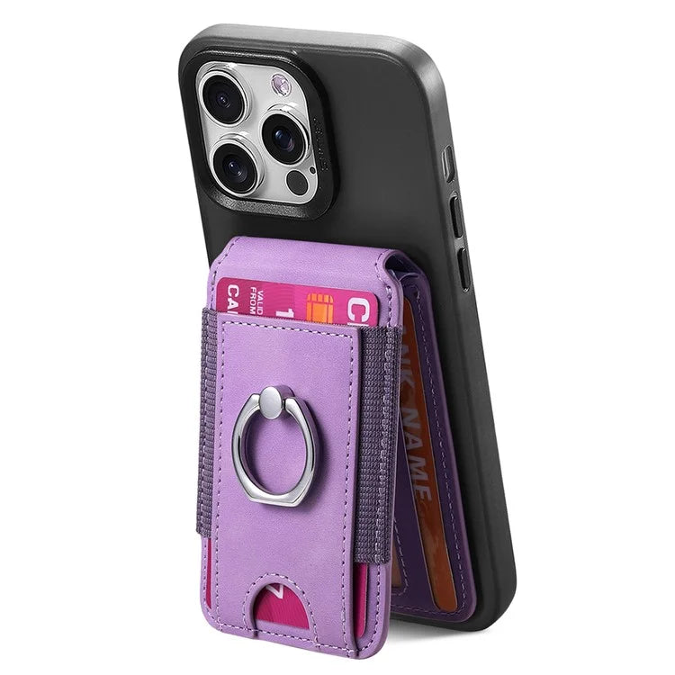 KB-61 Card Holder Adhesive Ring Kickstand Skin-Touch Leather Card Bag Sleeve Pouch
